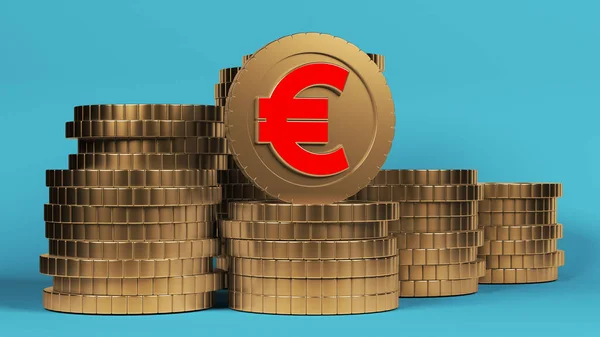 Gold Colored Coins Red Colored Euro Symbol Greenish Blue Colored — Stockfoto