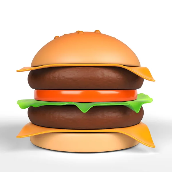 Three Dimensional Double Cheeseburger Render White Colored Background Square Composition — стоковое фото