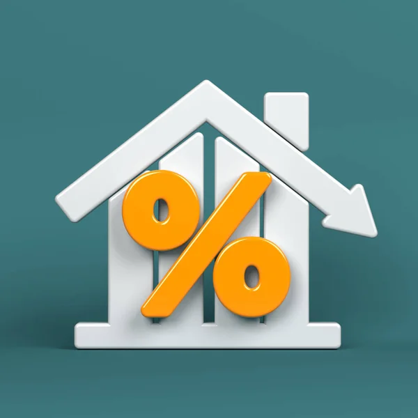 Orange Colored Percentage Symbol White Colored House Icon Charcoal Green — Stock Photo, Image