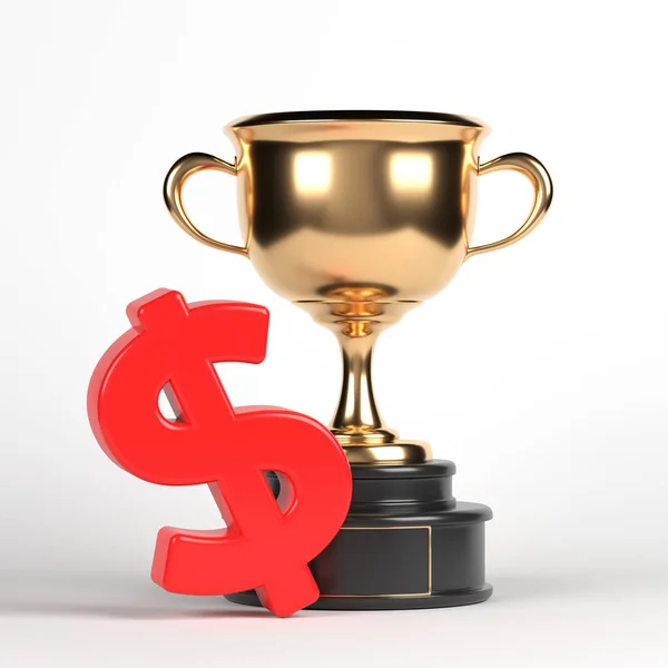 Red Colored Dollar Sign Golden Awarding Cup White Colored Background — 图库照片