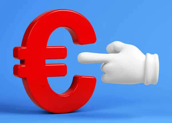 Rood Gekleurd Euro Symbool Wit Gekleurd Handteken Blauw Gekleurde Achtergrond — Stockfoto