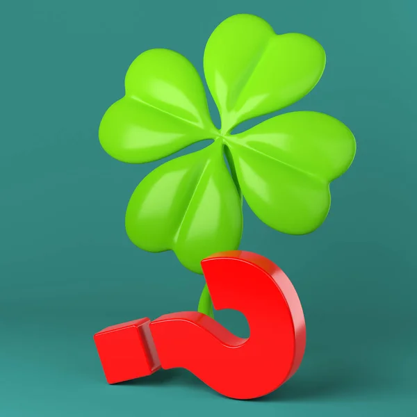 Red Colored Question Mark Symbol Four Leaf Clover Charcoal Green — 图库照片
