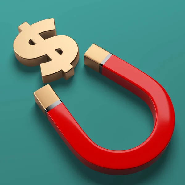 Röd Hästsko Magnet Och Gyllene Dollar Symbol Träkol Grönfärgad Bakgrund — Stockfoto