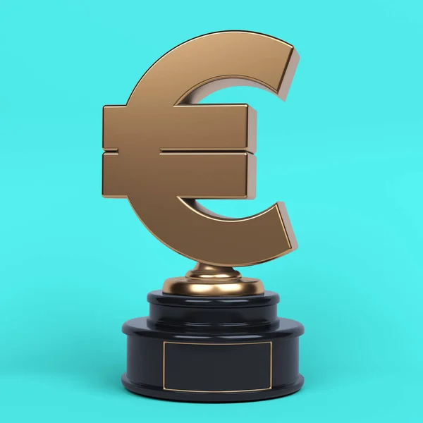 Vinnare Cup Formade Guldfärgade Euro Symbol Turkos Färgad Bakgrund Fyrkantig — Stockfoto