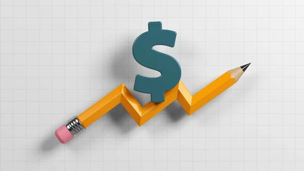 Modrý Zeleně Zbarvený Symbol Dolaru Finanční Graf Tvaru Oranžové Tužky — Stock fotografie