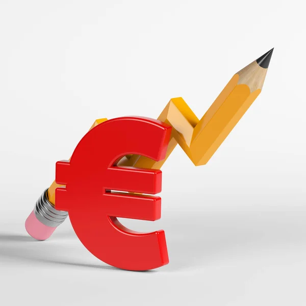 Red Colored Euro Symbol Finance Graph Shaped Orange Colored Pencil — Stockfoto
