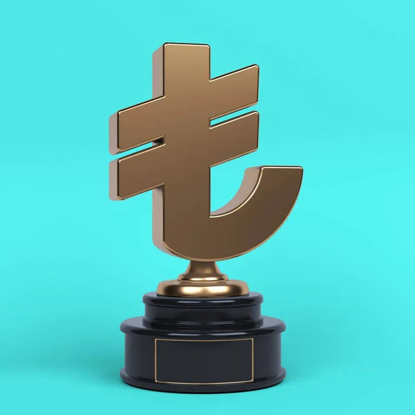 Winner Cup Shaped Gold Colored Turkish Lira Symbol Turquoise Colored — Foto Stock