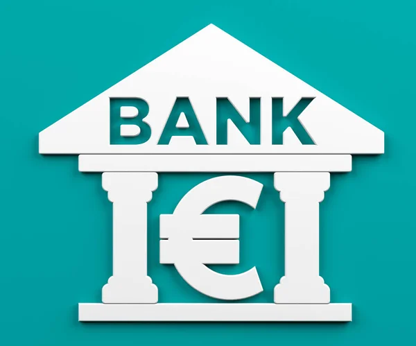 Euro Símbolo Color Blanco Icono Del Banco Sobre Fondo Turquesa — Foto de Stock