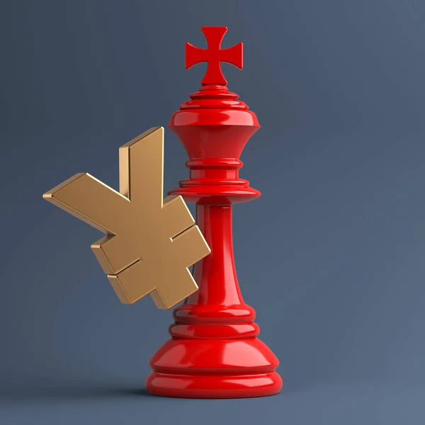 Красная Шахматная Фигура Короля Золотой Японский Символ Йены Темно Синем — стоковое фото