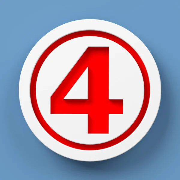 White Colored Circle Icon Red Colored Number Four Blue Colored — Stockfoto