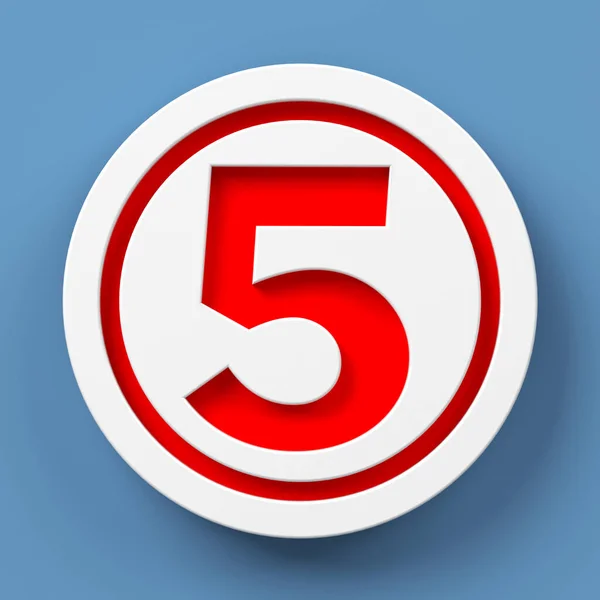 White Colored Circle Icon Red Colored Number Five Blue Colored — Stockfoto