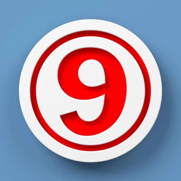 White Colored Circle Icon Red Colored Number Nine Blue Colored — стоковое фото