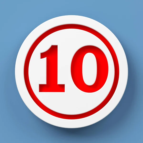 Символ Круга Белого Цвета Красного Цвета Номер Десять Синем Фоне — стоковое фото