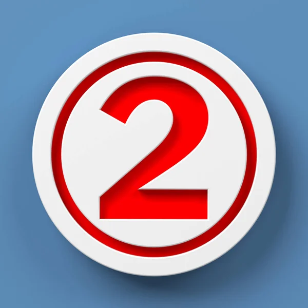 Das Weiße Kreissymbol Und Die Rote Zahl Zwei Auf Blauem — Stockfoto