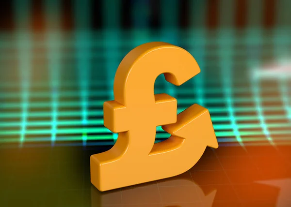 Yellow Colored Arrow Shaped Pound Symbol Bokeh Affected Finacial Diagram — Stock Fotó
