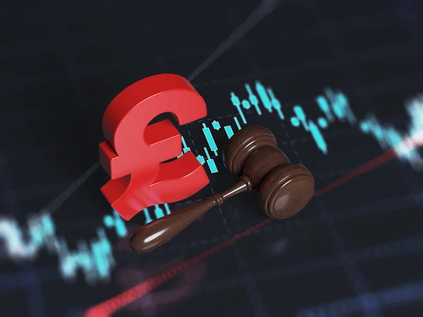Kırmızı Renkli Pound Sembolü Yargı Tokmağı Siyah Renkli Finans Ekranında — Stok fotoğraf