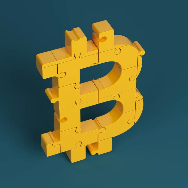 Orange Colored Bitcoin Symbol Charcoal Blue Colored Background Square Composition — Foto Stock