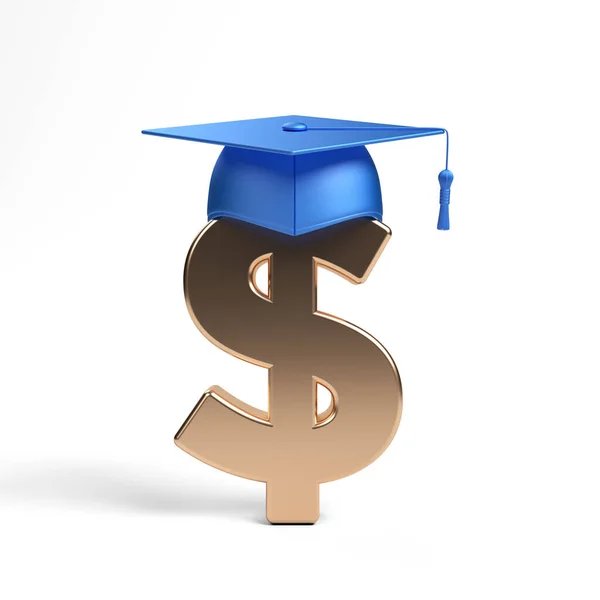 Golden Dollar Symbol College Mortar White Colored Background Square Composition — Stock Photo, Image