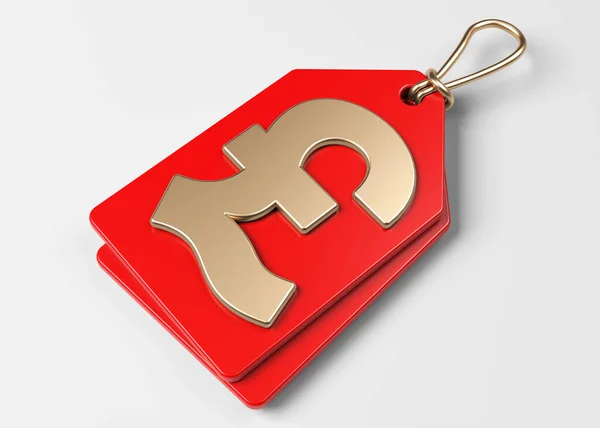 Gold Colored Pound Symbol Red Colored Price Tag White Colored — Stockfoto