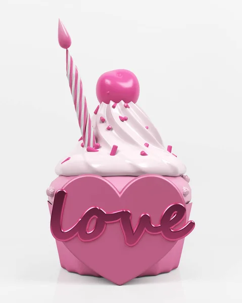 Pembe Renkli Top Kek Kalp Şekli Aşk Metni Beyaz Renkli — Stok fotoğraf