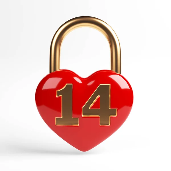 Icono Corazón Rojo Forma Cerradura Número Catorce Sobre Fondo Color — Foto de Stock