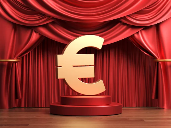 Gold Colored Euro Symbol Cinema Theatre Scene Horizontal Composition Copy — Stockfoto