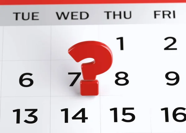 Red Colored Question Mark Symbol White Colored Calendar Page Horizontal — Fotografia de Stock