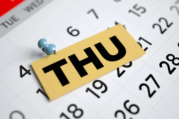 Pinned Thusdaysday Text Calendar Page Focused Image Composição Horizontal Com — Fotografia de Stock