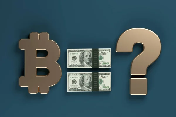 Equals Shaped American One Hundred Dollars Stack Bitcoin Symbol Question — Stock Photo, Image