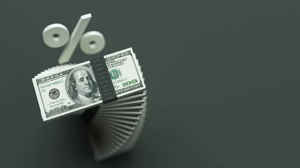 Pilha Cem Dólares Forma Escada Símbolo Porcentagem Cor Branca Fundo — Fotografia de Stock