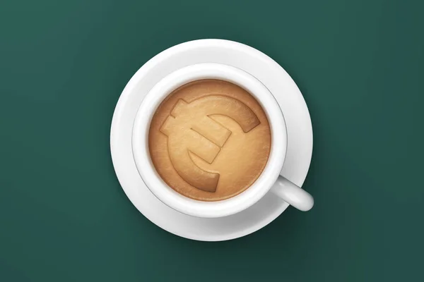 Euro Tvarovaná Kávová Pěna Bílém Šálku Tmavozeleném Pozadí Vodorovné Složení — Stock fotografie