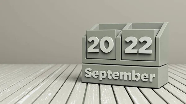 Кубический Календарь Вечнозелёного Тумана Сентябрь 2022 Года Горизонтальная Композиция Копировальным — стоковое фото