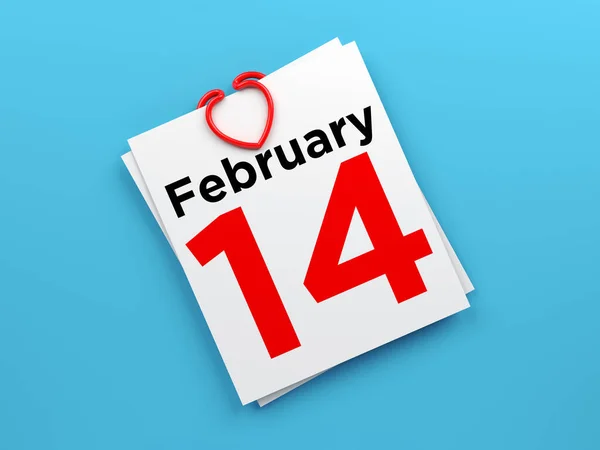 Fevereiro Página Calendário Forma Coração Anexar Fundo Cor Azul Composição — Fotografia de Stock