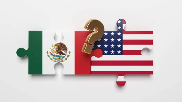 Złote Znaki Zapytania Amerykańska Meksykańska Flaga Układance Koncepcja Stosunków Międzynarodowych — Zdjęcie stockowe