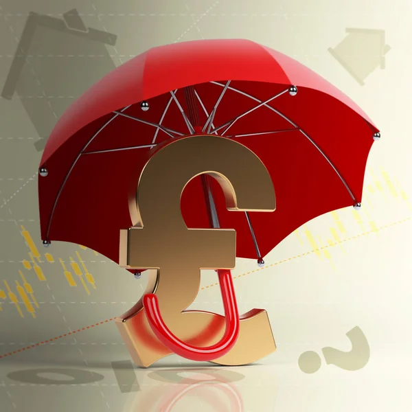 Finance concept Metallic euro symbol standing under the red-colored umbrella isolated on white-colored background Horizontal composition with copy space 3d rendering