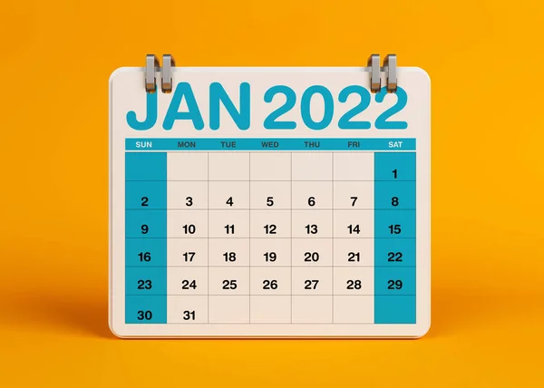 Färgglada Januari 2022 Kalender Horisontell Sammansättning Med Kopieringsutrymme Återgivning — Stockfoto