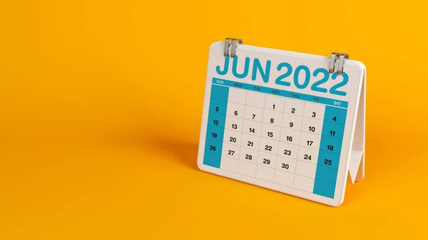 Színes 2022 Júniusi Naptár Vízszintes Kompozíció Másolási Hellyel Renderelés — Stock Fotó