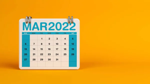 Bunter Kalender Für März 2022 Horizontale Komposition Mit Kopierraum Darstellung — Stockfoto
