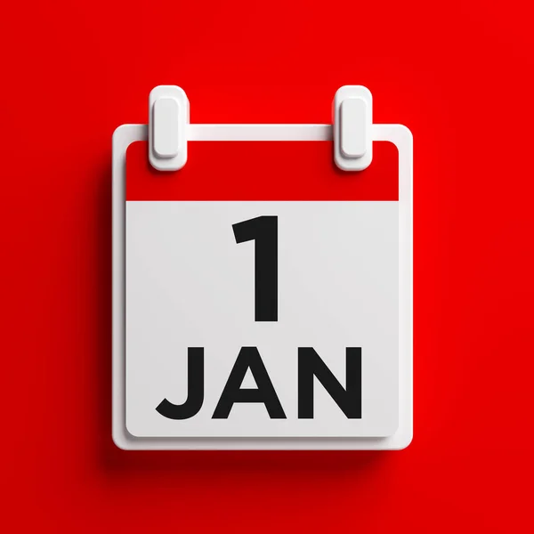 Rood Wit Gekleurd Januari Kalender Oranje Achtergrond Vierkante Compositie Met — Stockfoto