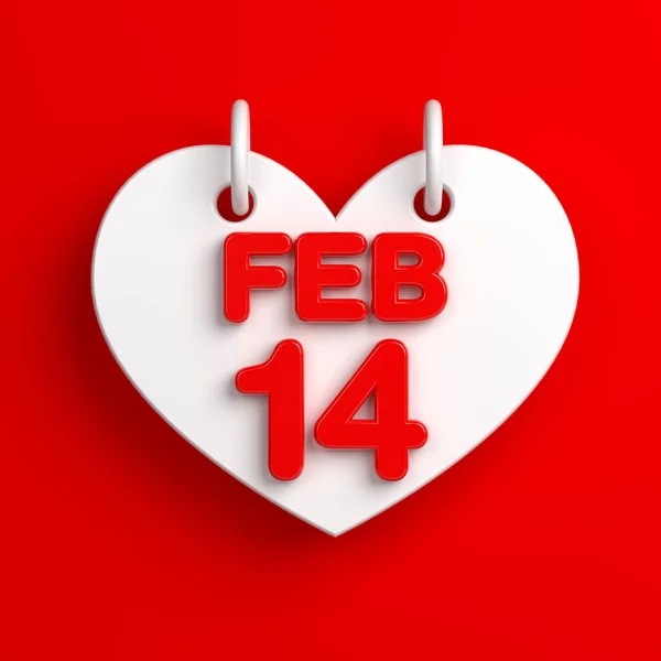 White-colored heart-shaped February 14th calendar. On red-colored background. Square composition with copy space. Isolated with clipping path. 3d render