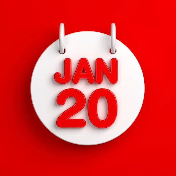 Λευκό Χρωματιστό Κύκλο Σχήμα 20Ης Ιανουαρίου Ημερολόγιο Κόκκινο Φόντο Τετράγωνη — Φωτογραφία Αρχείου