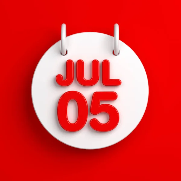 Vit Färgad Cirkel Formade Juli 05Th Kalender Röd Färgad Bakgrund — Stockfoto