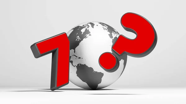 Grey Globe Röd Frågetecken Och Nummer Sju Symbol Vitfärgad Bakgrund — Stockfoto