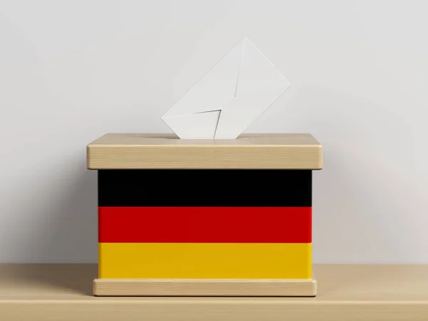 Las Elecciones Federales Alemania Una Urna Con Bandera Alemana Estante —  Fotos de Stock