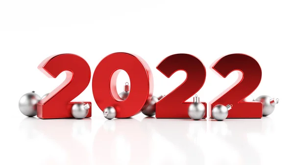 Ευτυχισμένο Νέο Έτος Κόκκινο Χρώμα 2022 Κείμενο Και Χριστούγεννα Λαμπτήρες — Φωτογραφία Αρχείου