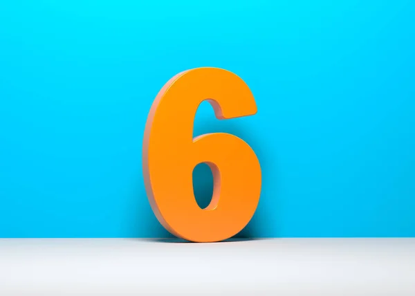 Orange Nummer Sex Blå Och Vit Färgad Bakgrund Horisontell Sammansättning — Stockfoto