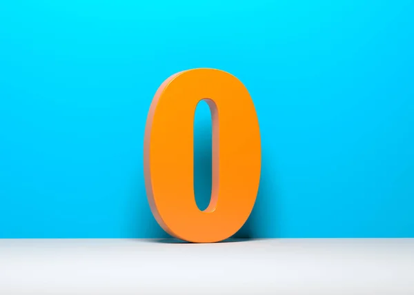 Número Cero Color Naranja Sobre Fondo Azul Blanco Composición Horizontal — Foto de Stock
