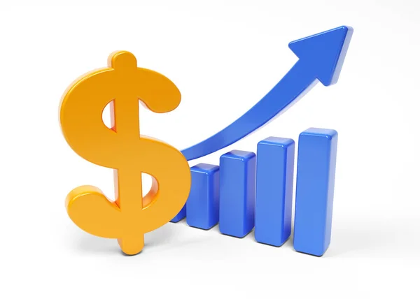 Blue Colored Finance Graph Yellow Colored Dollar Sign White Colored — Stock Photo, Image