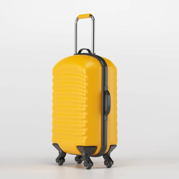 Yellow Colored Travel Luggage White Colored Background Square Composition Copy — Stock Photo, Image