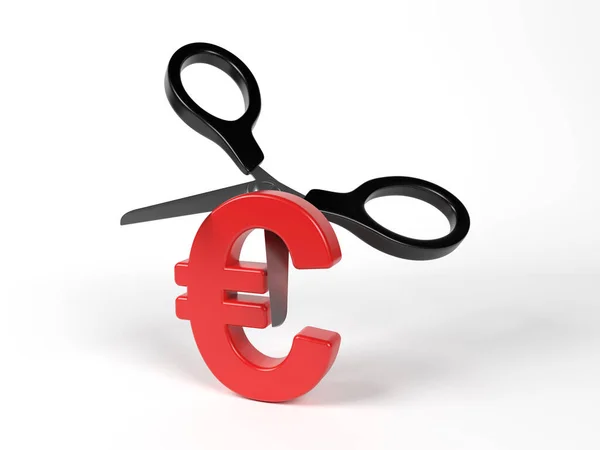 Vermelho Colorido Euro Sinal Tesoura Fundo Cor Branca Composição Horizontal — Fotografia de Stock
